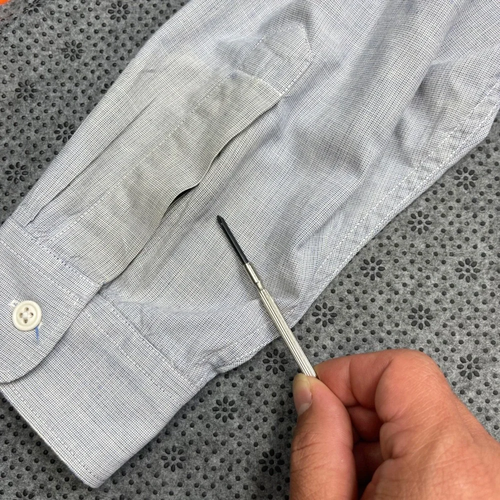 Y2K Abercrombie & Fitch Mens Band Collar Shirt Grey Micro Gingham Cotton Large L
